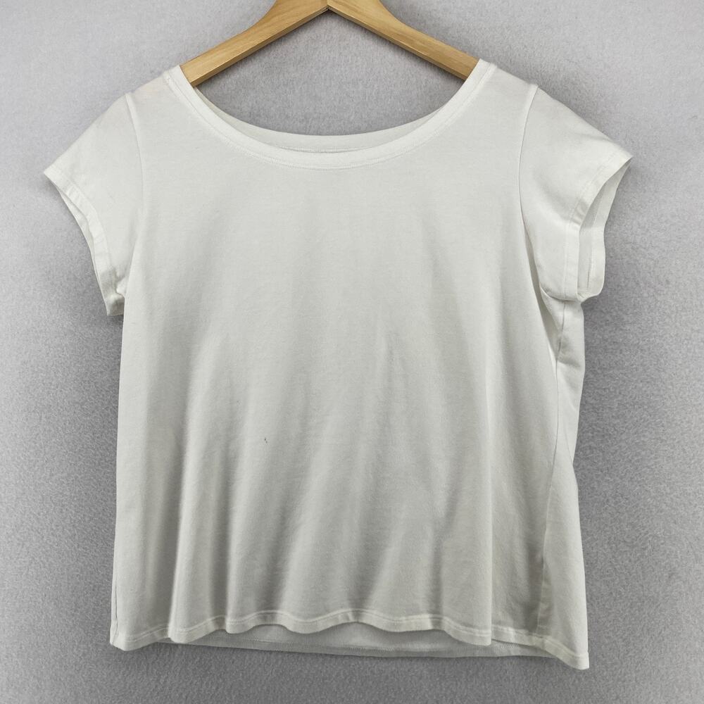 EILEEN FISHER Top XL Organic Cotton Stretch Jersey Cap Sleeve Off White USA